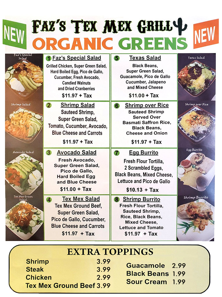 Tex Mex Organic Greens Menu